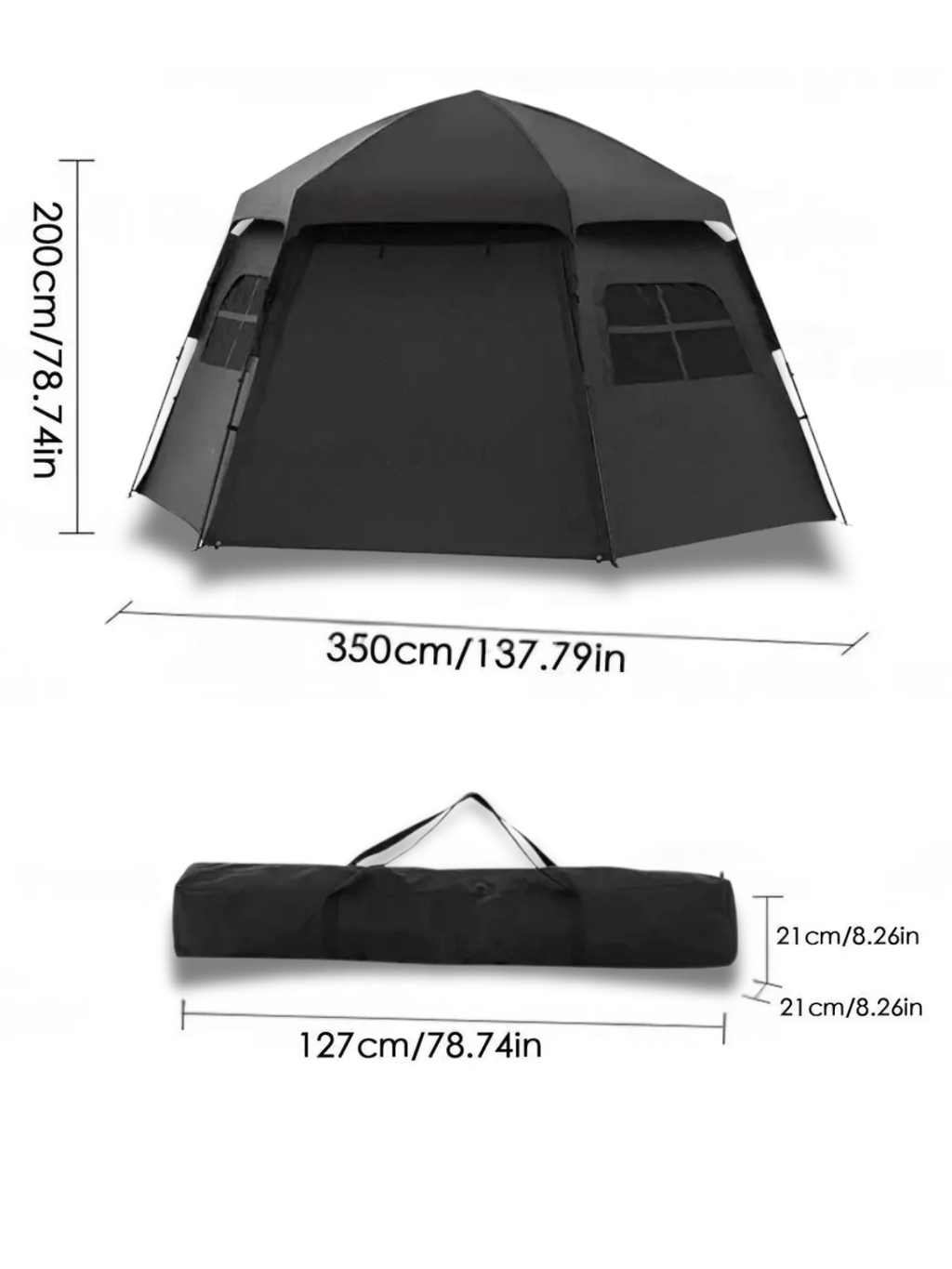 Hexagonales Zelt PU3000+ Hexagonal Schwarz Hiking Planet