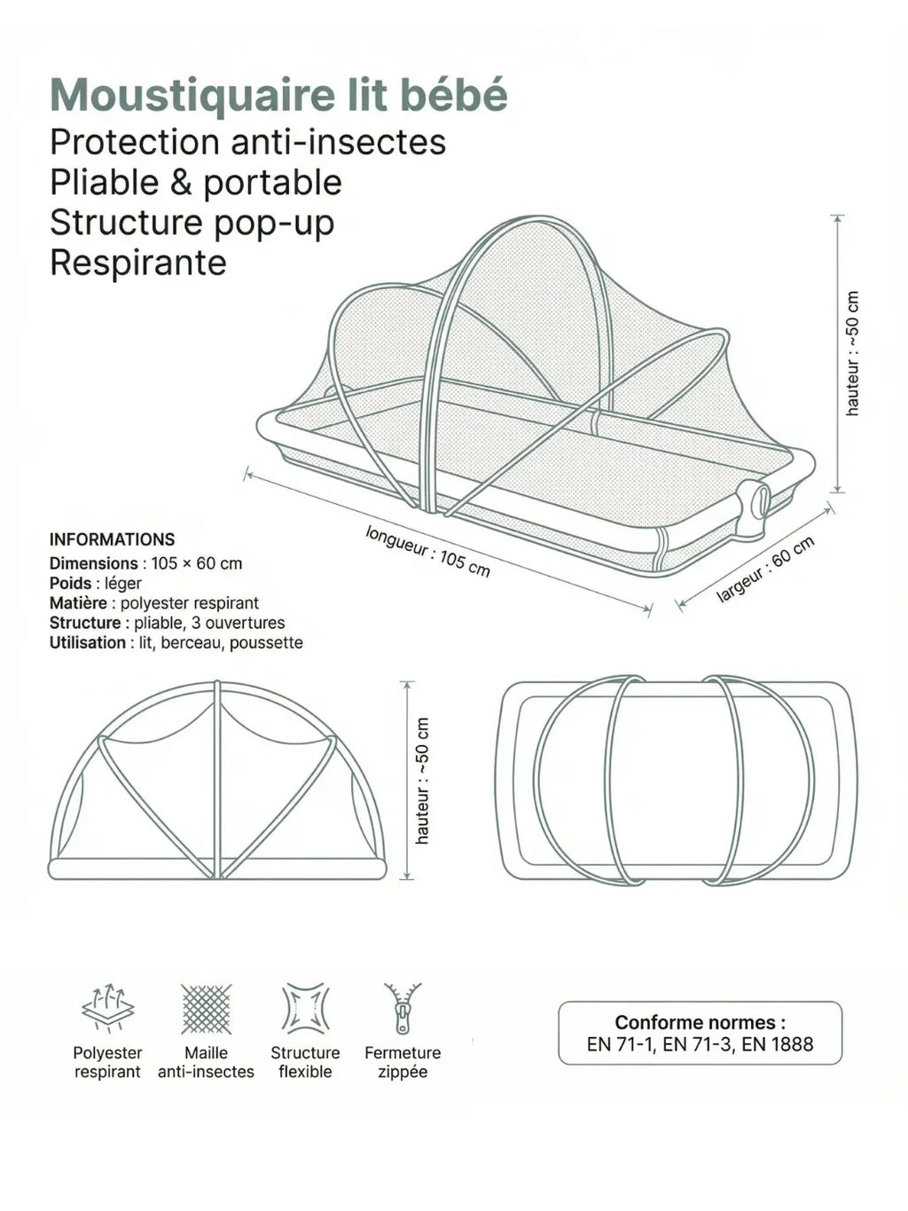 Moskitonetz-Zelt Polyester Faltbar Hiking Planet