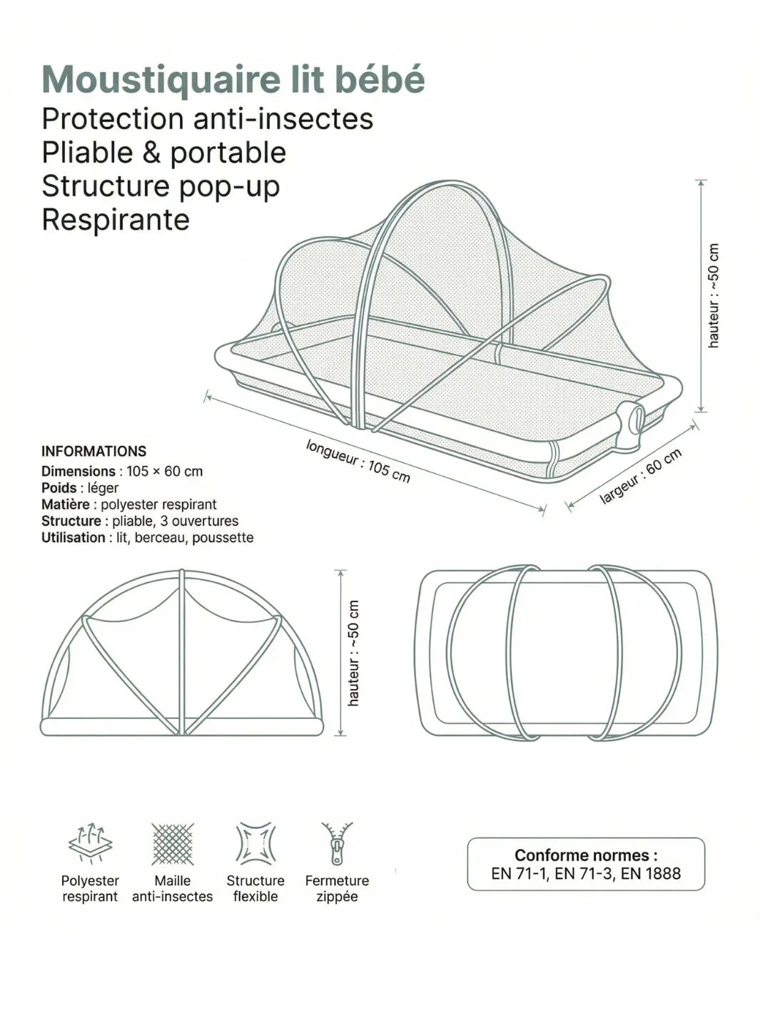 Moskitonetz-Zelt Polyester Faltbar Hiking Planet