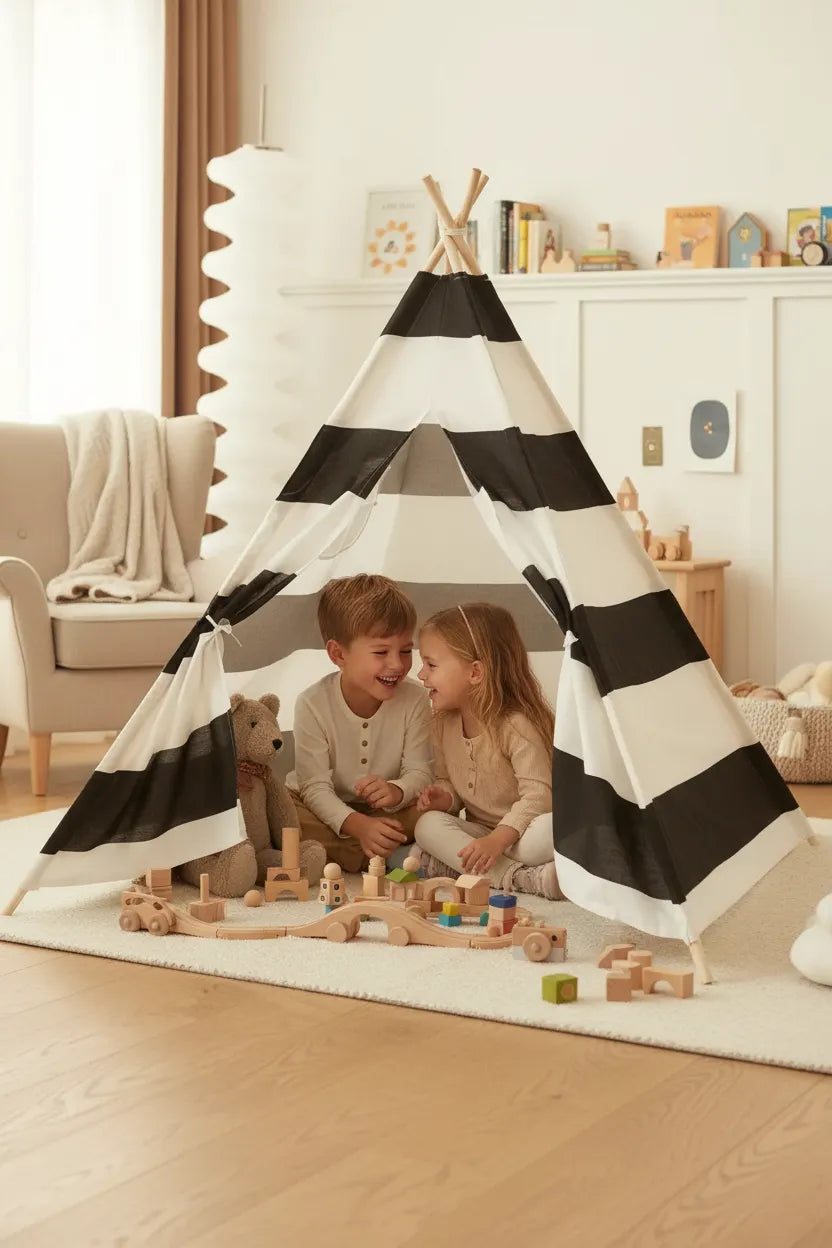 Zelt Baumwolle Schwarz-Beige Gestreift Hiking Planet