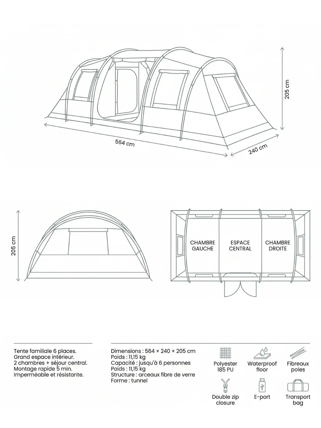 Zelt Fiberglas Tunnelzelt Polyester Hiking Planet