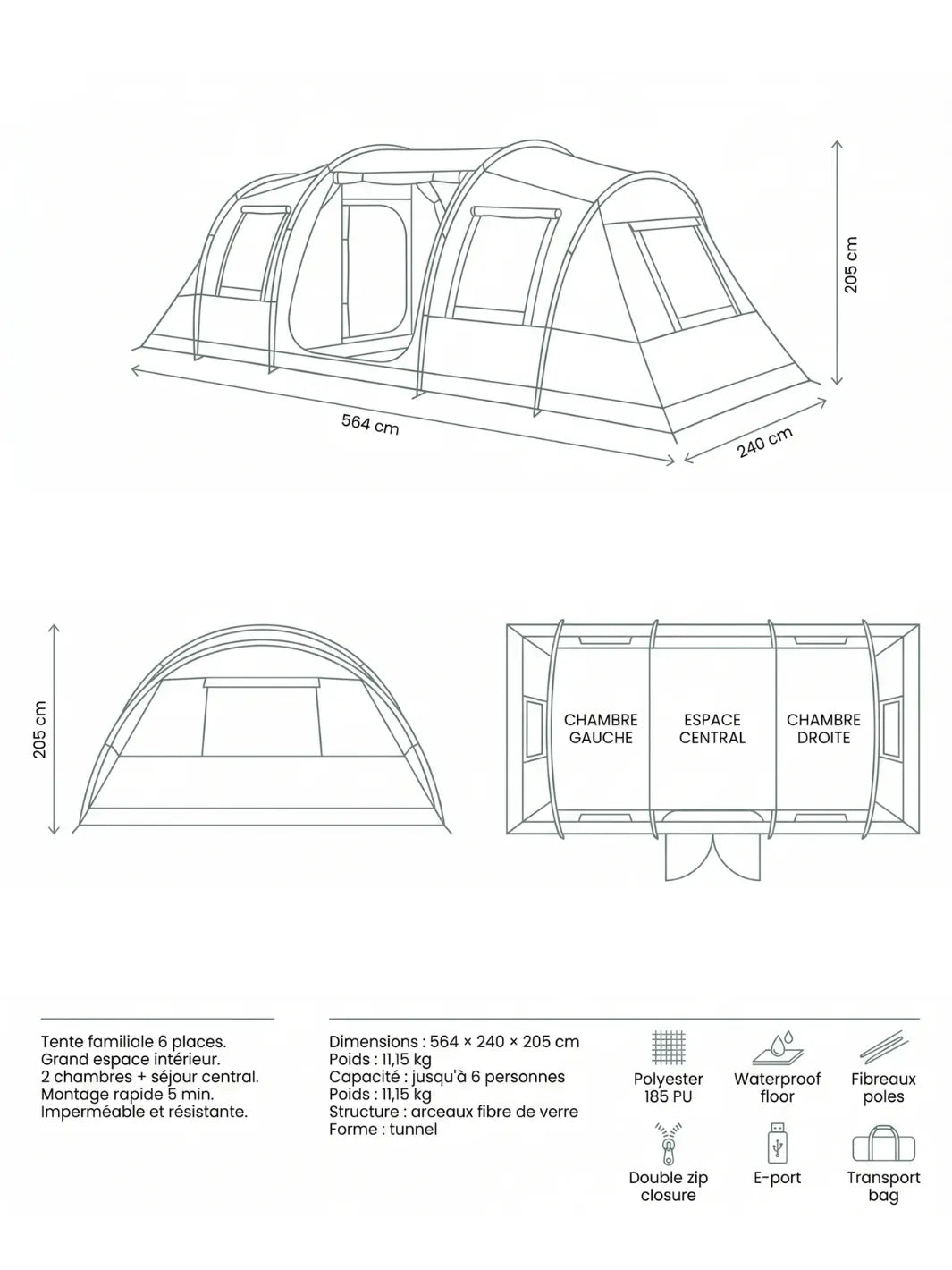 Zelt Fiberglas Tunnelzelt Polyester Hiking Planet