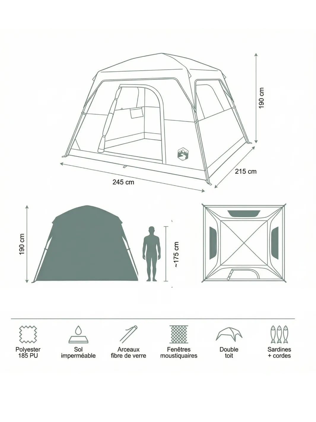 Zelt Kabinenform Abnehmbares Überzelt Hiking Planet