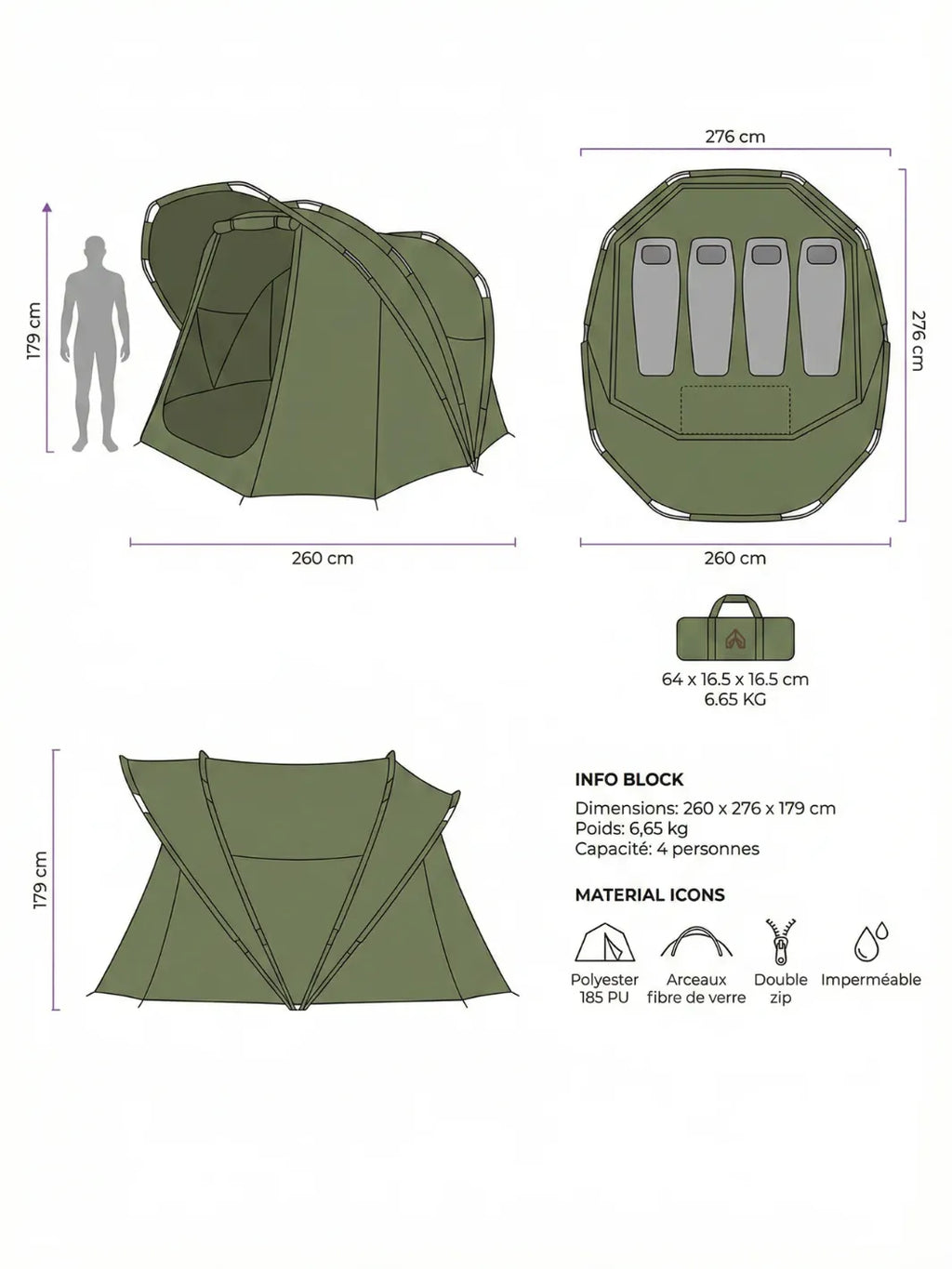 Zelt Karpfen Bivvy Wasserdicht Grün Hiking Planet