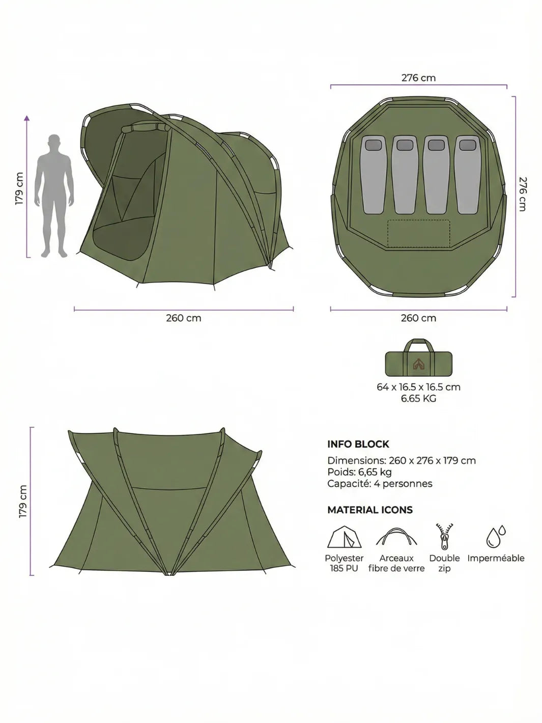 Zelt Karpfen Bivvy Wasserdicht Grün Hiking Planet